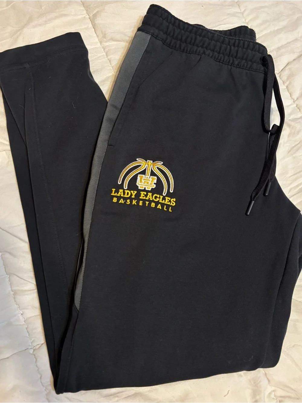 Nike Black Kids Sweatpants NB with Gray Side Panels and Gold Logo